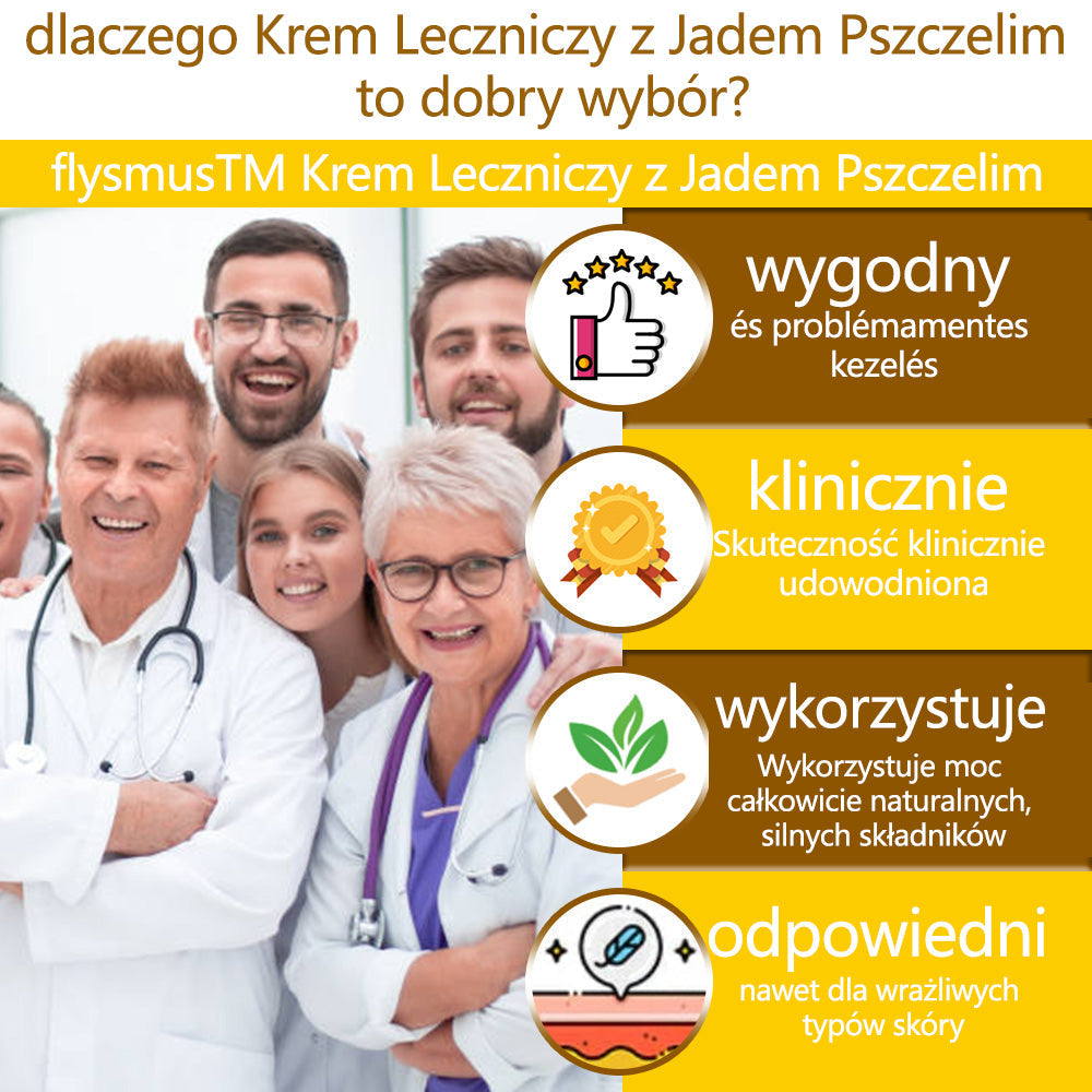 ✅flysmus™ Krem Leczniczy z Jadem Pszczelim🐝: Leczenie egzemy, łuszczycy, trądziku, trądziku różowatego, infekcji grzybiczych, brodawek