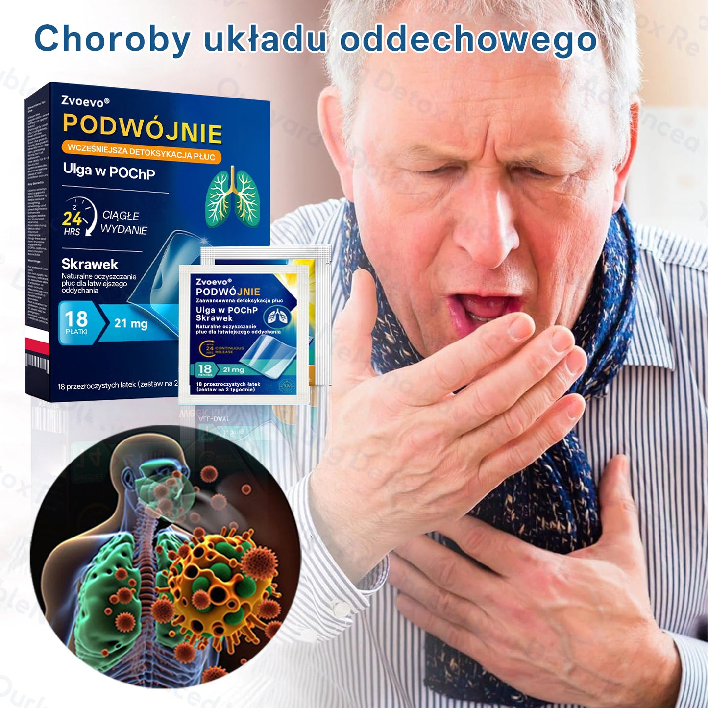 ✅🫁 Zvoevo® Podwójne Nano – Plastry na ulgę przy POChP 💝 (kaszel, świszczący oddech, duszność, flegma, zatkany nos, zapalenie oskrzeli, alergie, dyskomfort płuc)
