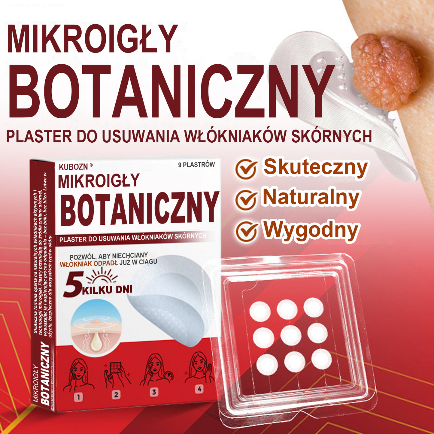 KUBOZN® – 🌿 Mikroigłowy Botaniczny Plaster 🌿 Skuteczne Usuwanie Narośli Skórnych | 💎 Naturalna Formuła