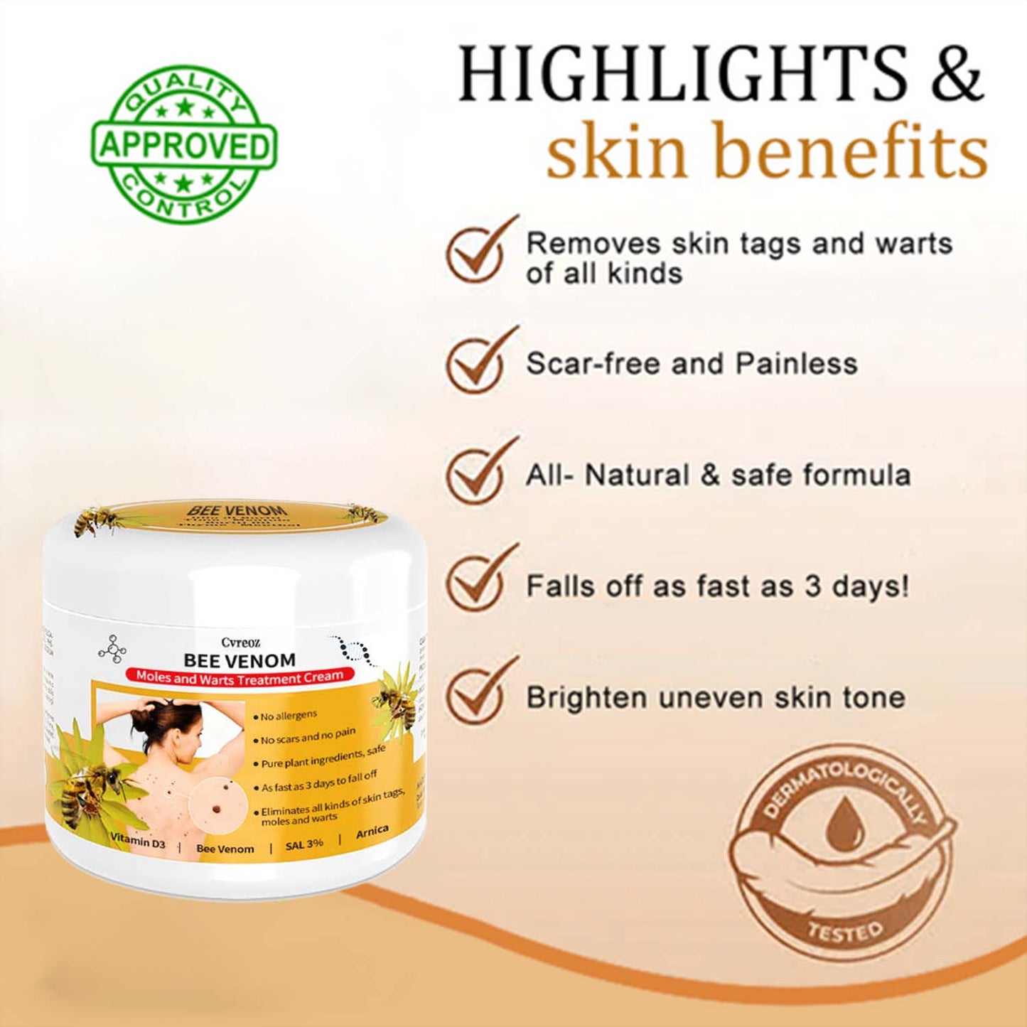 🍀🐝[👑Official Brand Store👑] Cvreoz™ Bee Venom Mole and Wart Treatment Cream(👨‍⚕AAD RECOMMENDS)
