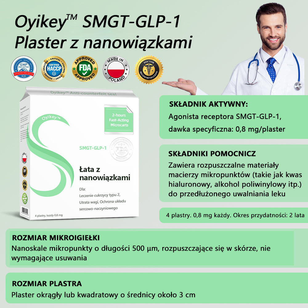 [Zobacz wyniki w ciągu 7 dni] 0yikey™ SMGT-GLP-1 Nano igłowa plastra (bezbolesny, długotrwały, leczący cukrzycę, otyłość i choroby układu krążenia)